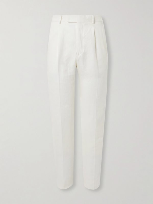 Straight-Leg Pleated Linen-Twill Trousers Straight-Leg Pleated Linen-Twill Trousers
