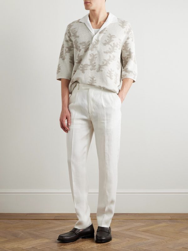 Straight-Leg Pleated Linen-Twill Trousers - OU Straight-Leg Pleated Linen-Twill Trousers - OU