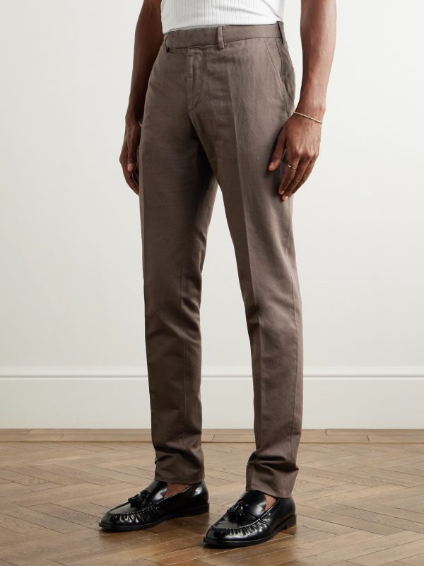 Slim-Fit Tapered Cotton and Linen-Blend Twill Trousers - FR Slim-Fit Tapered Cotton and Linen-Blend Twill Trousers - FR