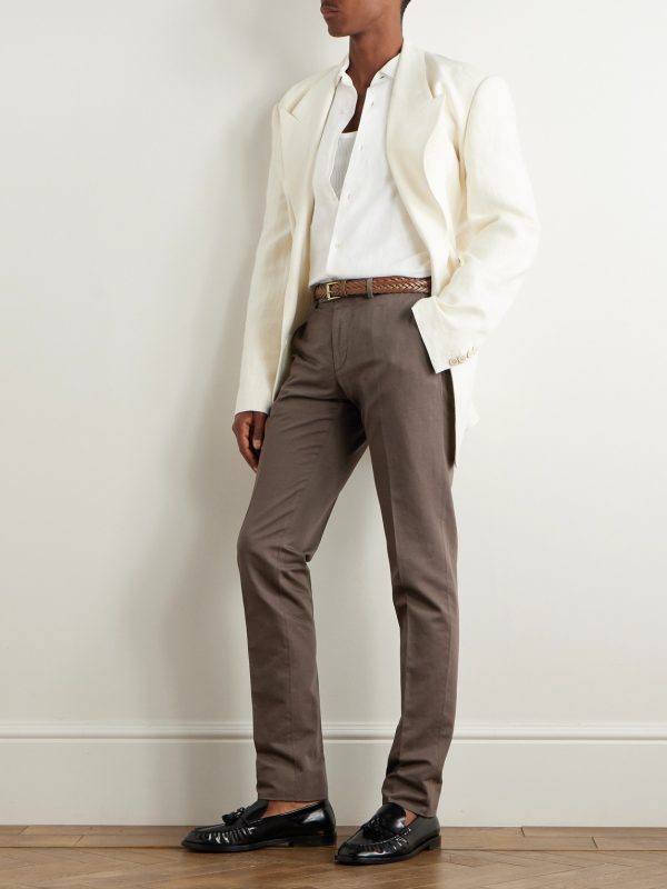 Slim-Fit Tapered Cotton and Linen-Blend Twill Trousers - OU Slim-Fit Tapered Cotton and Linen-Blend Twill Trousers - OU