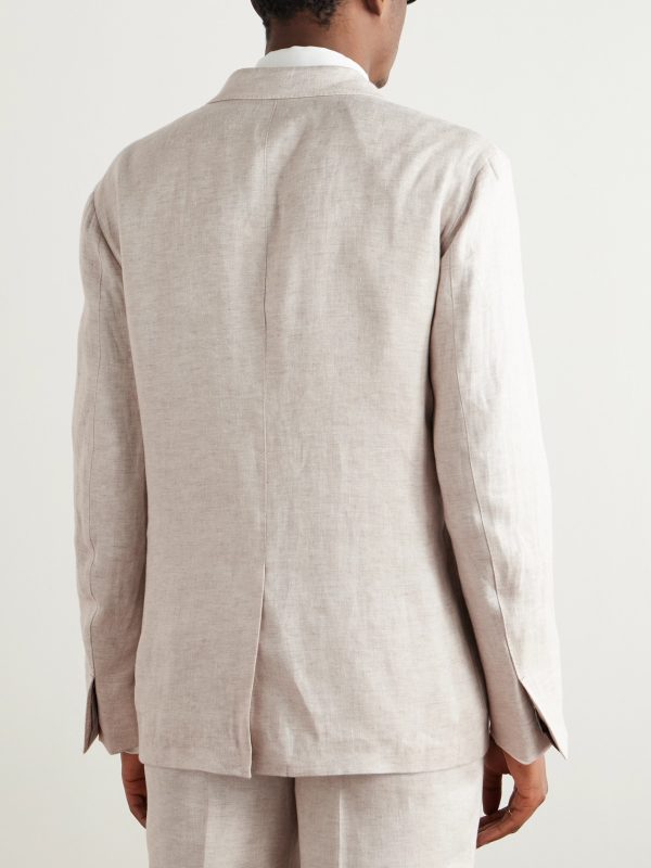 Double-Breasted Linen-Twill Suit Jacket - BK