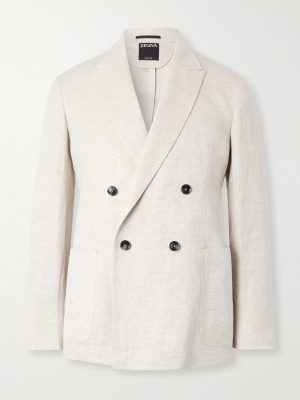 Double-Breasted Linen-Twill Suit Jacket