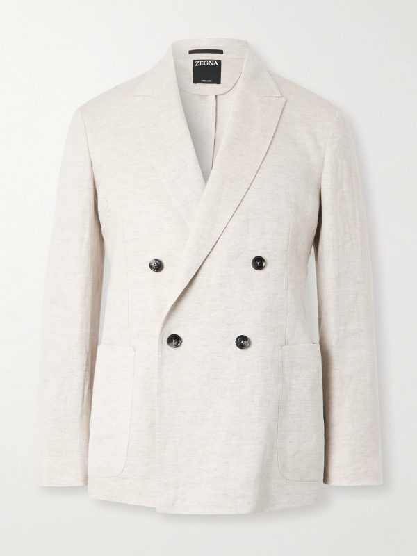 Double-Breasted Linen-Twill Suit Jacket