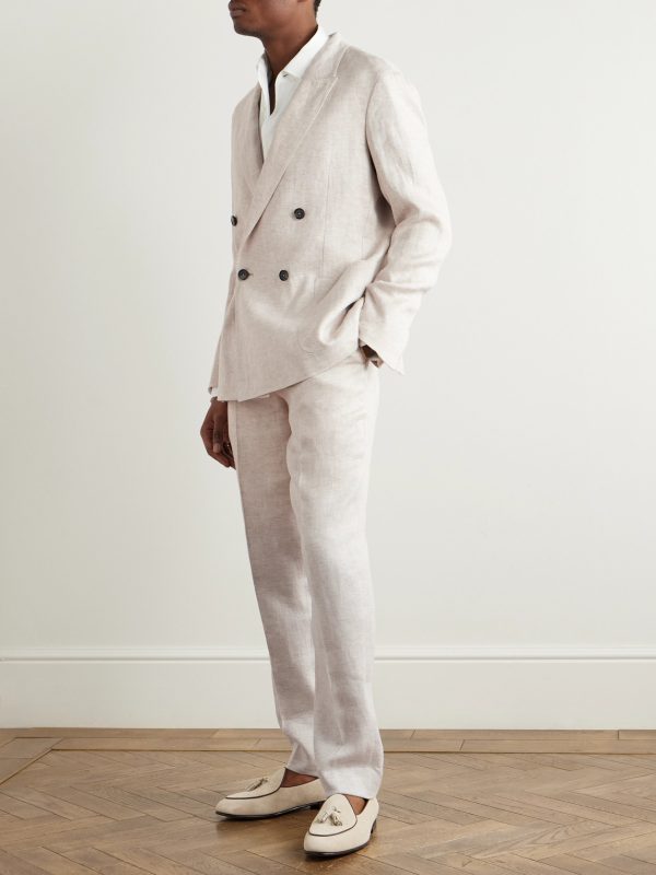 Double-Breasted Linen-Twill Suit Jacket - OU