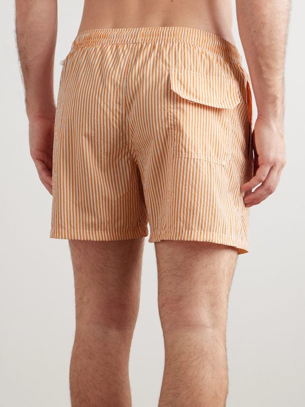 Straight-Leg Mid-Length Striped Swim Shorts - BK Straight-Leg Mid-Length Striped Swim Shorts - BK