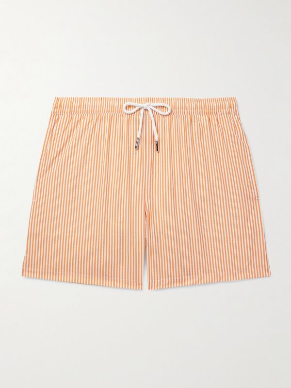 Straight-Leg Mid-Length Striped Swim Shorts Straight-Leg Mid-Length Striped Swim Shorts