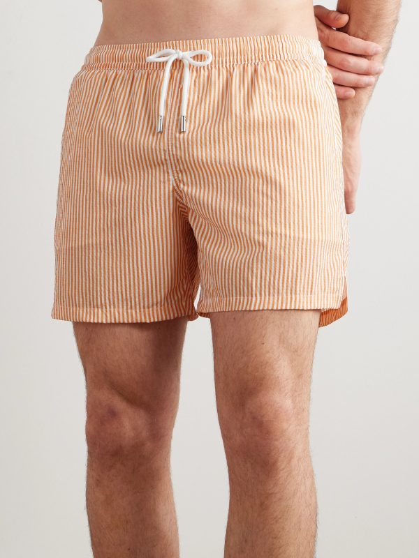 Straight-Leg Mid-Length Striped Swim Shorts - OU Straight-Leg Mid-Length Striped Swim Shorts - OU