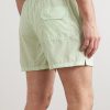 Straight-Leg Mid-Length Striped Swim Shorts - BK Straight-Leg Mid-Length Striped Swim Shorts - BK