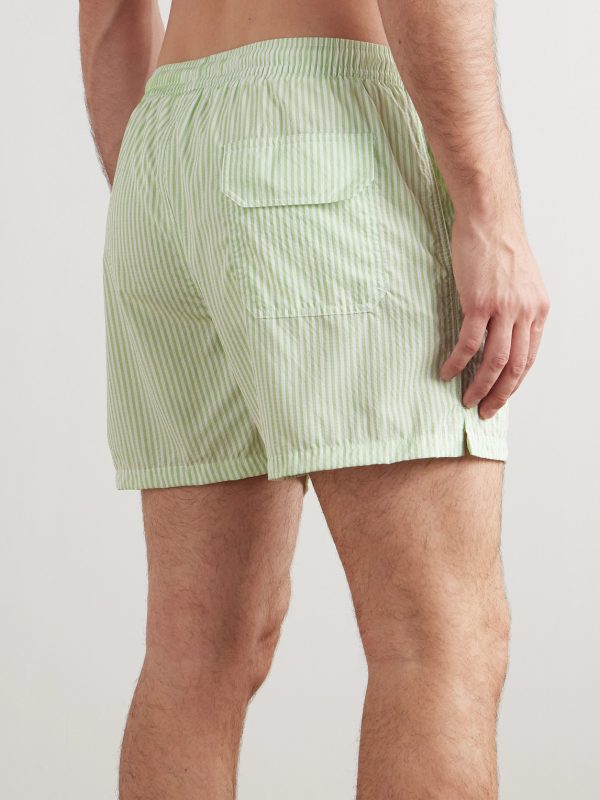 Straight-Leg Mid-Length Striped Swim Shorts - BK Straight-Leg Mid-Length Striped Swim Shorts - BK