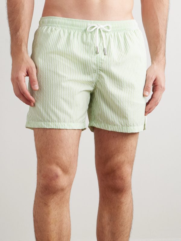 Straight-Leg Mid-Length Striped Swim Shorts - OU Straight-Leg Mid-Length Striped Swim Shorts - OU