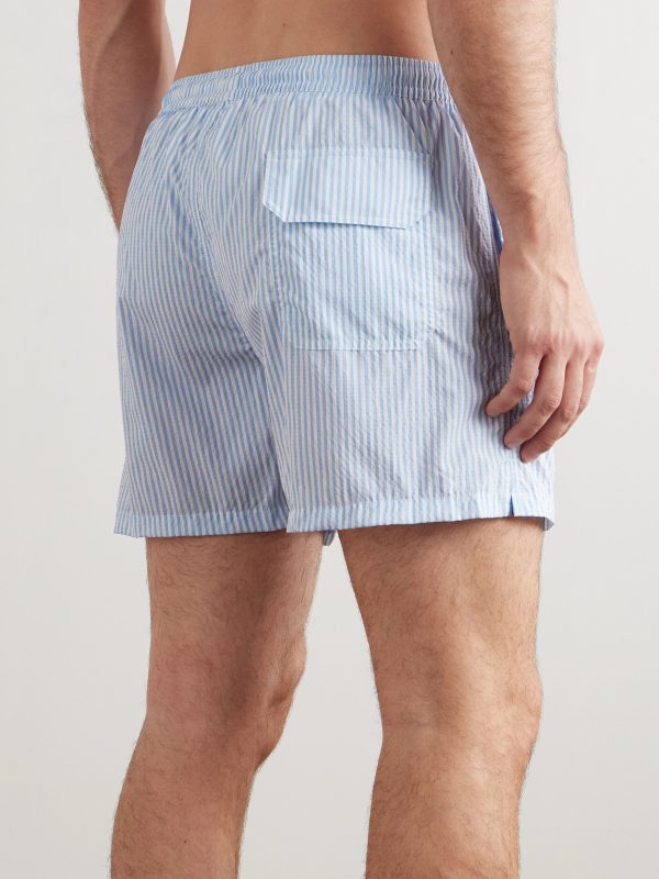 Straight-Leg Mid-Length Striped Swim Shorts - BK Straight-Leg Mid-Length Striped Swim Shorts - BK