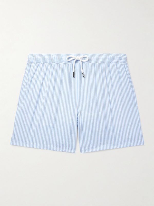 Straight-Leg Mid-Length Striped Swim Shorts Straight-Leg Mid-Length Striped Swim Shorts