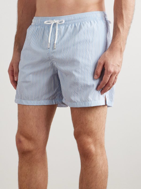 Straight-Leg Mid-Length Striped Swim Shorts - OU Straight-Leg Mid-Length Striped Swim Shorts - OU