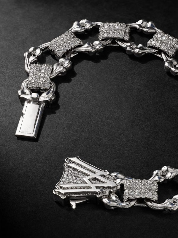 Crushed Bones 14-Karat White Gold Diamond Chain Bracelet - BK