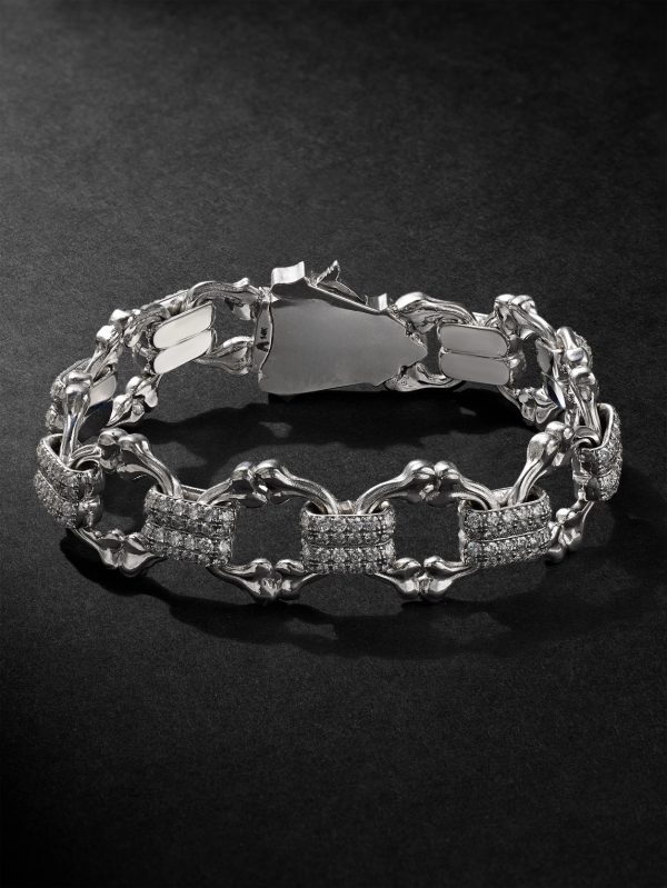 Crushed Bones 14-Karat White Gold Diamond Chain Bracelet