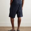 Straight-Leg Pleated Cotton Shorts - BK Straight-Leg Pleated Cotton Shorts - BK