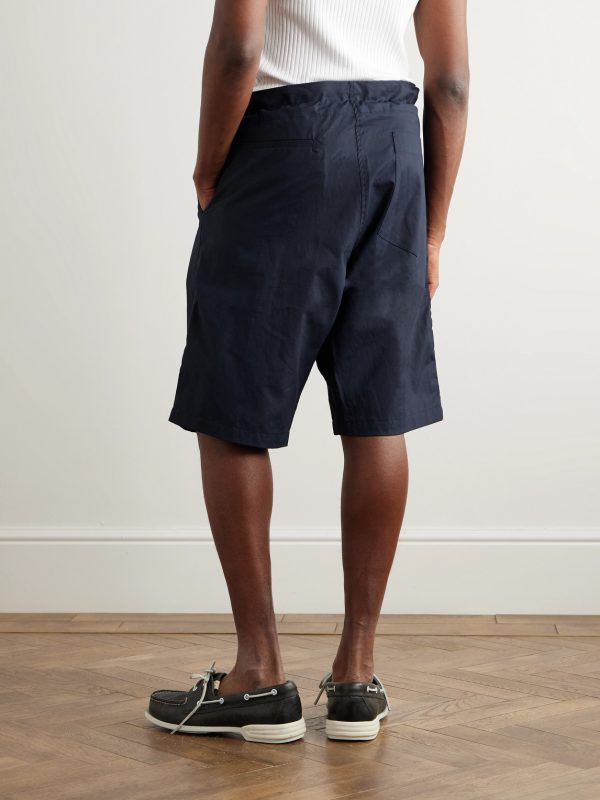 Straight-Leg Pleated Cotton Shorts - BK Straight-Leg Pleated Cotton Shorts - BK