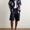 Straight-Leg Pleated Cotton Shorts - OU Straight-Leg Pleated Cotton Shorts - OU