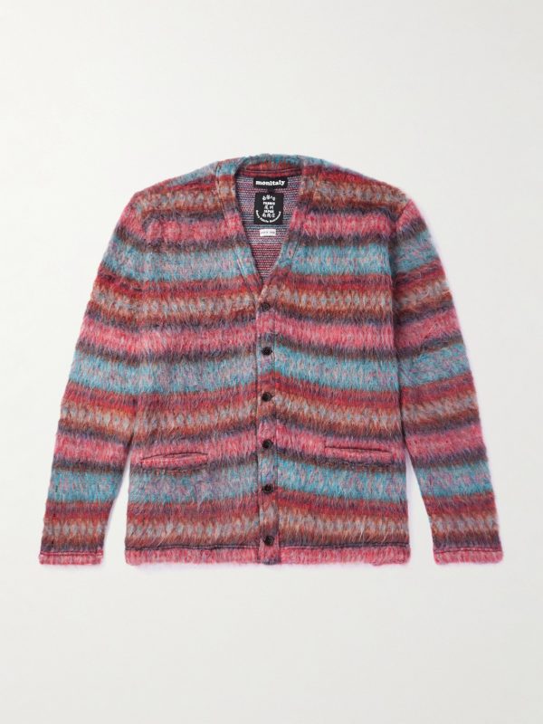 Striped Brushed Jacquard-Knit Cardigan