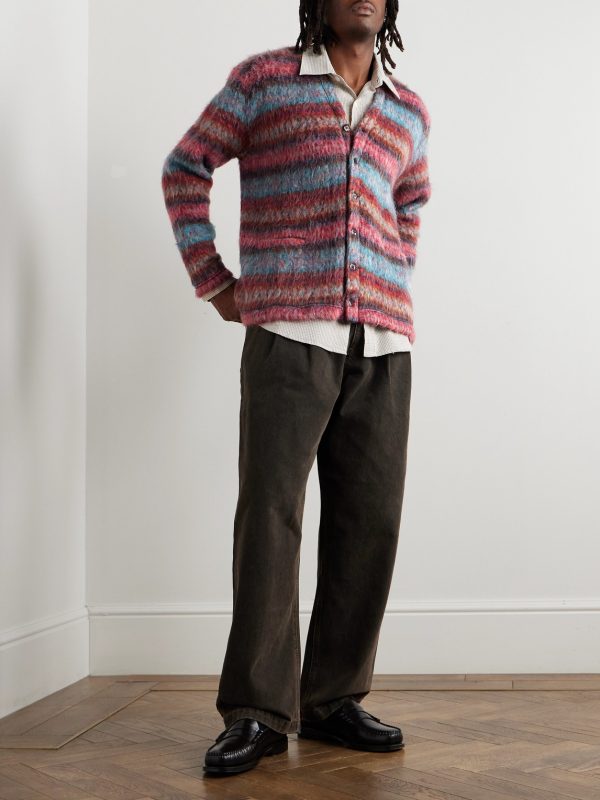 Striped Brushed Jacquard-Knit Cardigan - OU
