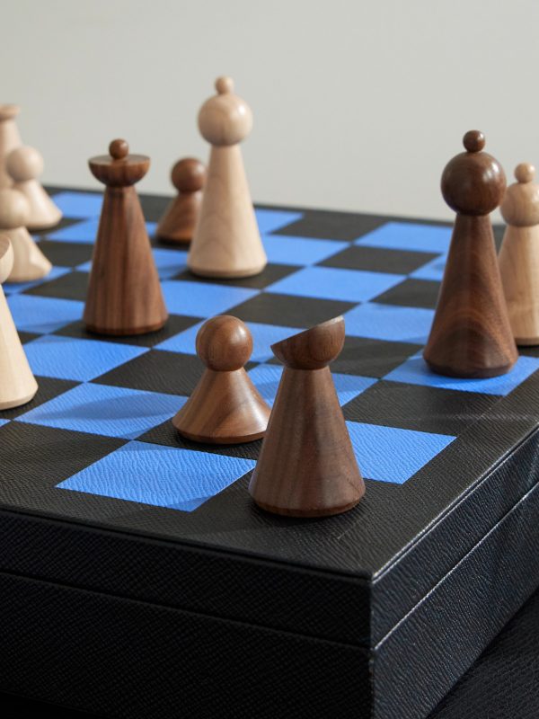 Panama Cross-Grain Leather and Wood Chess Set - CU Panama Cross-Grain Leather and Wood Chess Set - CU