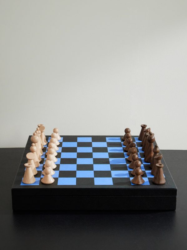 Panama Cross-Grain Leather and Wood Chess Set Panama Cross-Grain Leather and Wood Chess Set