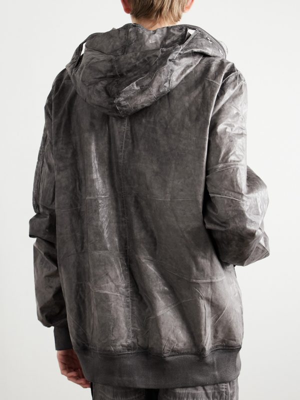 Garment-Dyed Foil Coated Cotton-Poplin Hooded Bomber Jacket - BK Garment-Dyed Foil Coated Cotton-Poplin Hooded Bomber Jacket - BK