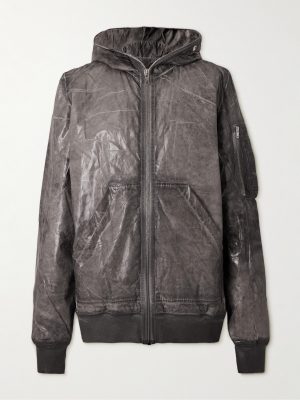 Garment-Dyed Foil Coated Cotton-Poplin Hooded Bomber Jacket Garment-Dyed Foil Coated Cotton-Poplin Hooded Bomber Jacket