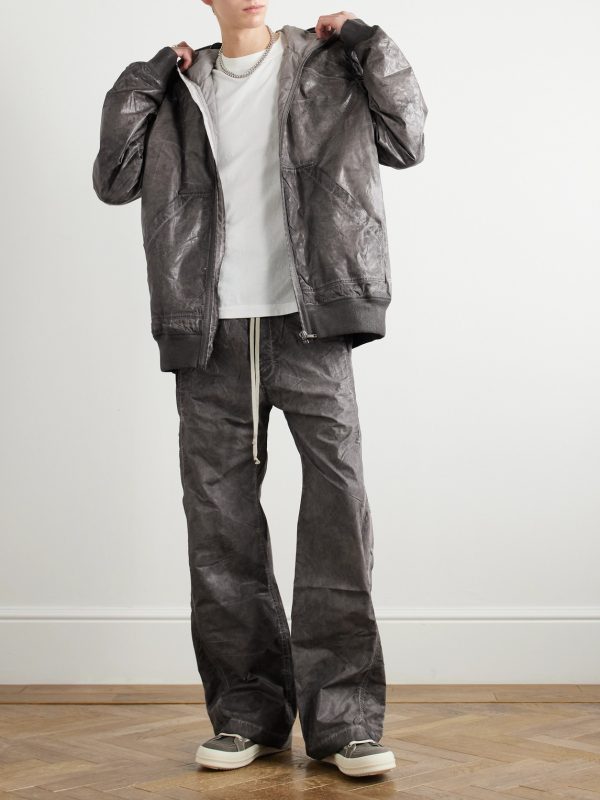 Garment-Dyed Foil Coated Cotton-Poplin Hooded Bomber Jacket - OU Garment-Dyed Foil Coated Cotton-Poplin Hooded Bomber Jacket - OU