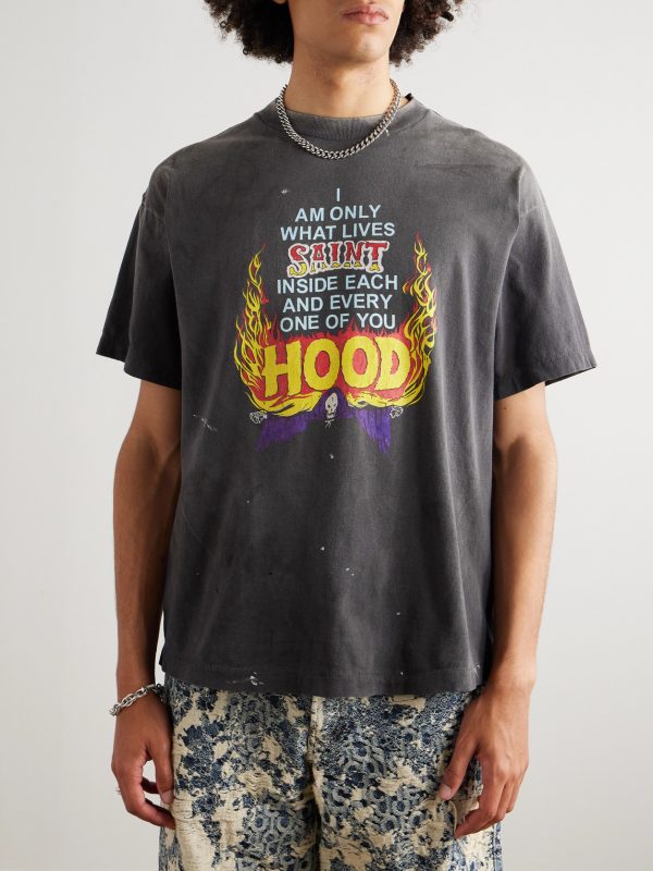 + Neighborhood Distressed Paint-Splattered Printed Cotton-Jersey T-Shirt - FR + Neighborhood Distressed Paint-Splattered Printed Cotton-Jersey T-Shirt - FR