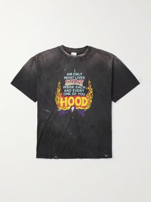 + Neighborhood Distressed Paint-Splattered Printed Cotton-Jersey T-Shirt