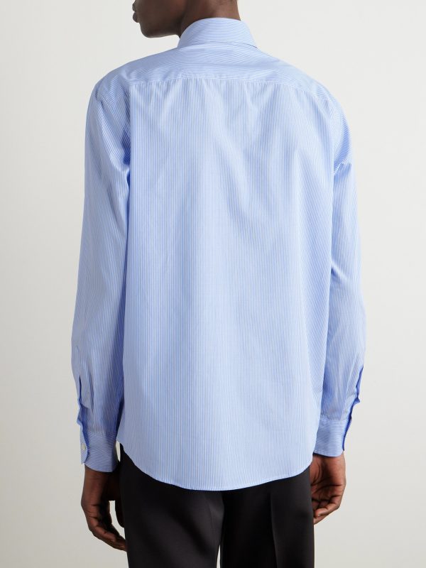 Button-Down Collar Logo-Embroidered Striped Cotton-Poplin Shirt - BK Button-Down Collar Logo-Embroidered Striped Cotton-Poplin Shirt - BK