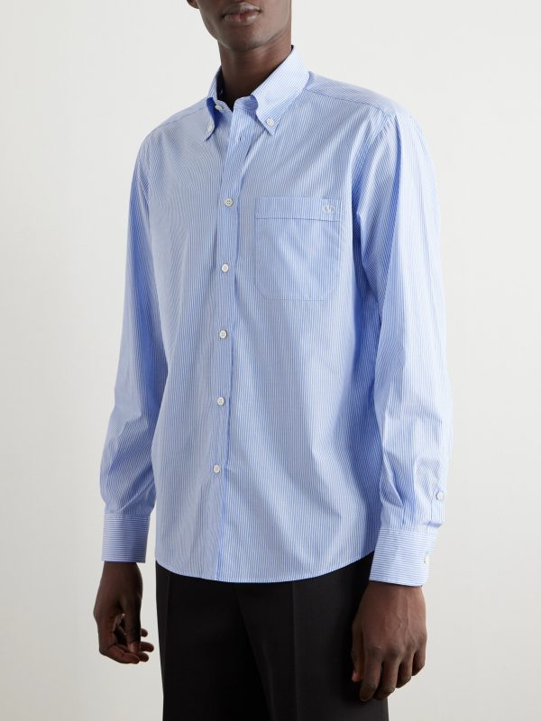 Button-Down Collar Logo-Embroidered Striped Cotton-Poplin Shirt - FR Button-Down Collar Logo-Embroidered Striped Cotton-Poplin Shirt - FR