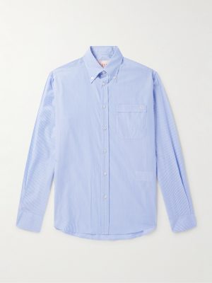 Button-Down Collar Logo-Embroidered Striped Cotton-Poplin Shirt