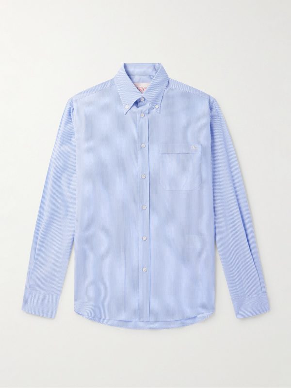 Button-Down Collar Logo-Embroidered Striped Cotton-Poplin Shirt Button-Down Collar Logo-Embroidered Striped Cotton-Poplin Shirt