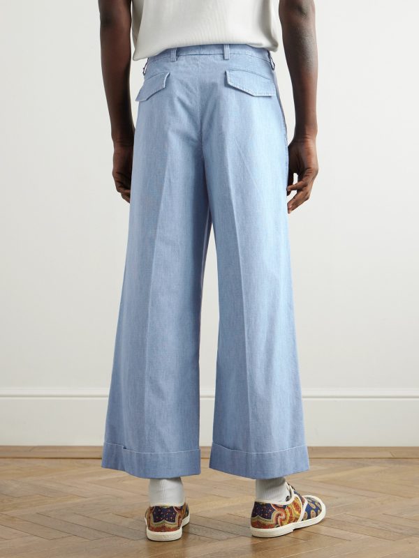 Wide-Leg Cotton-Chambray Trousers - BK Wide-Leg Cotton-Chambray Trousers - BK