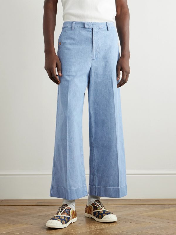 Wide-Leg Cotton-Chambray Trousers - FR Wide-Leg Cotton-Chambray Trousers - FR