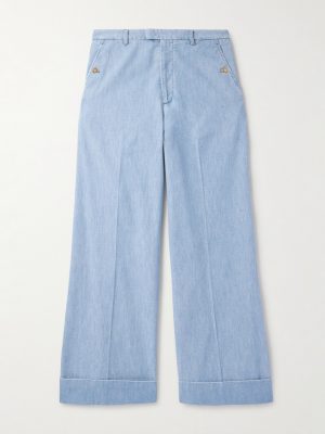 Wide-Leg Cotton-Chambray Trousers