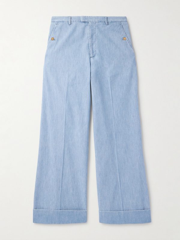 Wide-Leg Cotton-Chambray Trousers Wide-Leg Cotton-Chambray Trousers