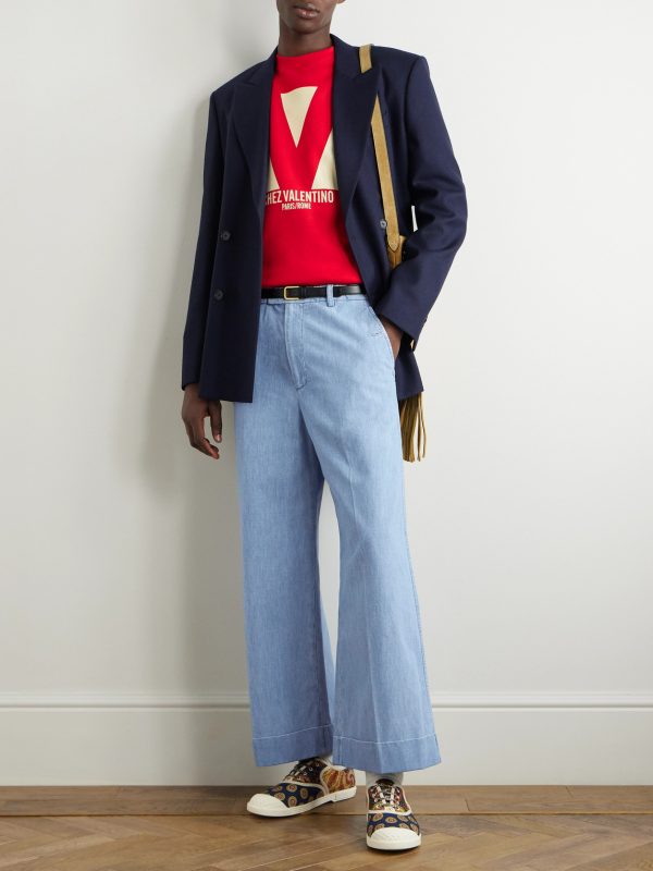 Wide-Leg Cotton-Chambray Trousers - OU Wide-Leg Cotton-Chambray Trousers - OU