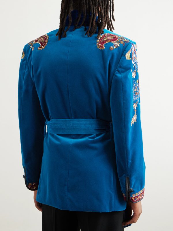 Belted Sequin-Embellished Cotton-Velvet Jacket - BK