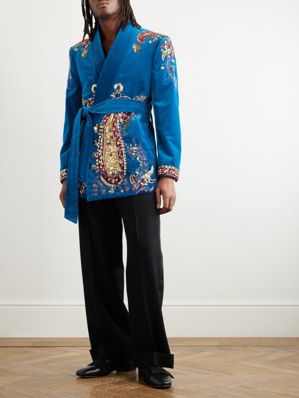 Belted Sequin-Embellished Cotton-Velvet Jacket - OU