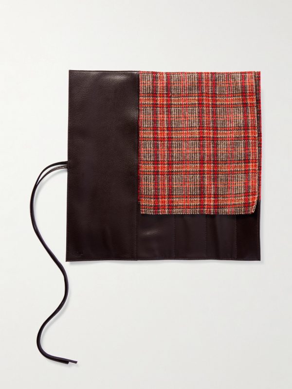 + WM Brown Textured Vegan Leather Knife Roll - BK + WM Brown Textured Vegan Leather Knife Roll - BK