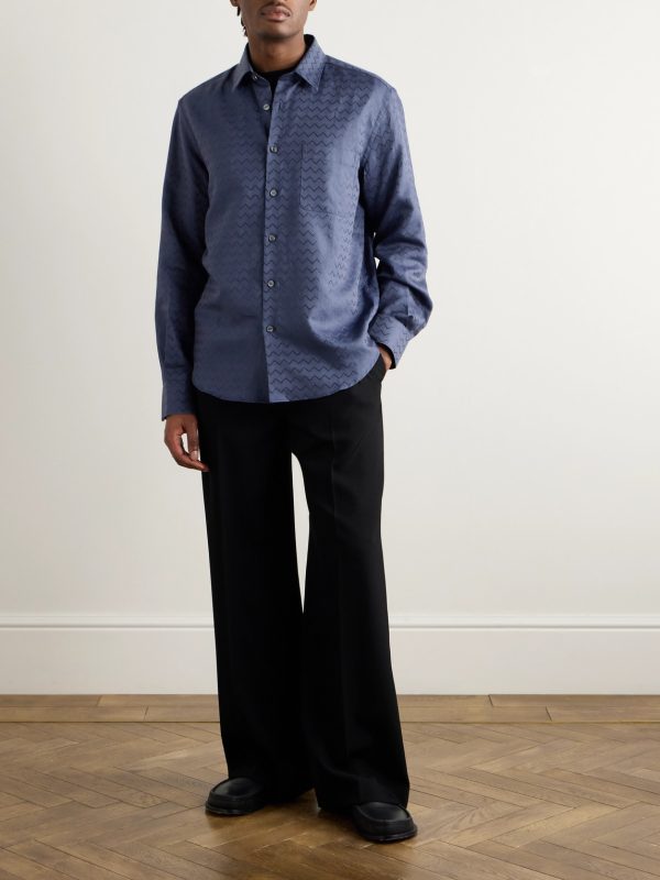 Striped Cotton-Blend Jacquard Shirt - OU Striped Cotton-Blend Jacquard Shirt - OU