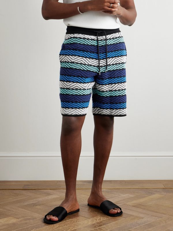 Straight-Leg Striped Cotton-Blend Bouclé Drawstring Shorts - FR Straight-Leg Striped Cotton-Blend Bouclé Drawstring Shorts - FR