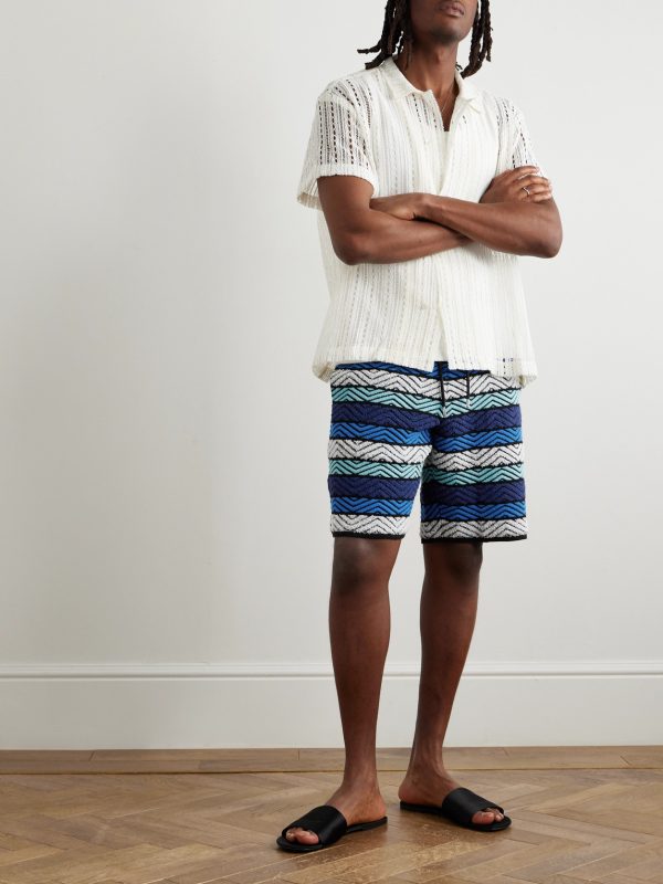 Straight-Leg Striped Cotton-Blend Bouclé Drawstring Shorts - OU Straight-Leg Striped Cotton-Blend Bouclé Drawstring Shorts - OU