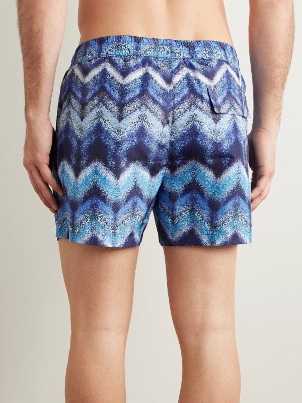 Straight-Leg Mid-Length Striped Swim Shorts - BK Straight-Leg Mid-Length Striped Swim Shorts - BK