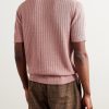 Striped Pointelle-Knit Silk and Linen-Blend Polo Shirt - BK Striped Pointelle-Knit Silk and Linen-Blend Polo Shirt - BK