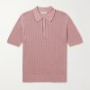 Striped Pointelle-Knit Silk and Linen-Blend Polo Shirt Striped Pointelle-Knit Silk and Linen-Blend Polo Shirt