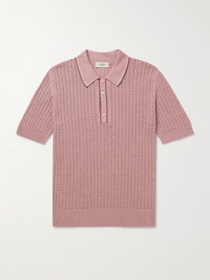 Striped Pointelle-Knit Silk and Linen-Blend Polo Shirt Striped Pointelle-Knit Silk and Linen-Blend Polo Shirt